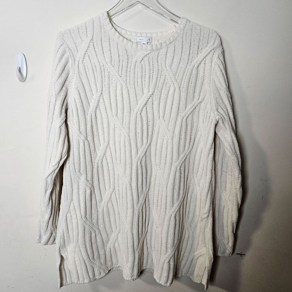 J. Jill Ultrasoft Chenille Cableknit Fishermans Tunic Sweater Women's White Size